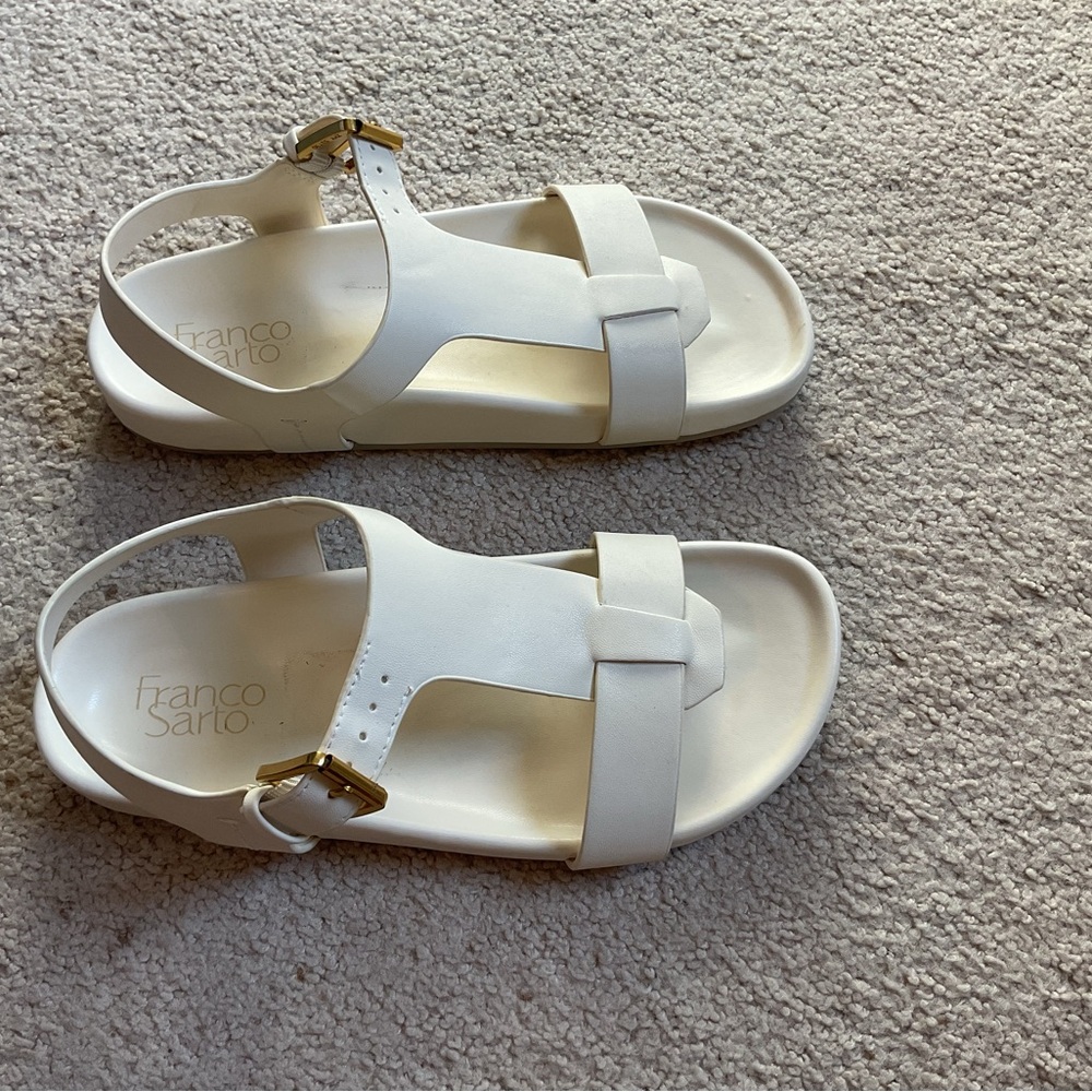 Franco Sarto Bellamy Cream Sandals with Gold Buckle